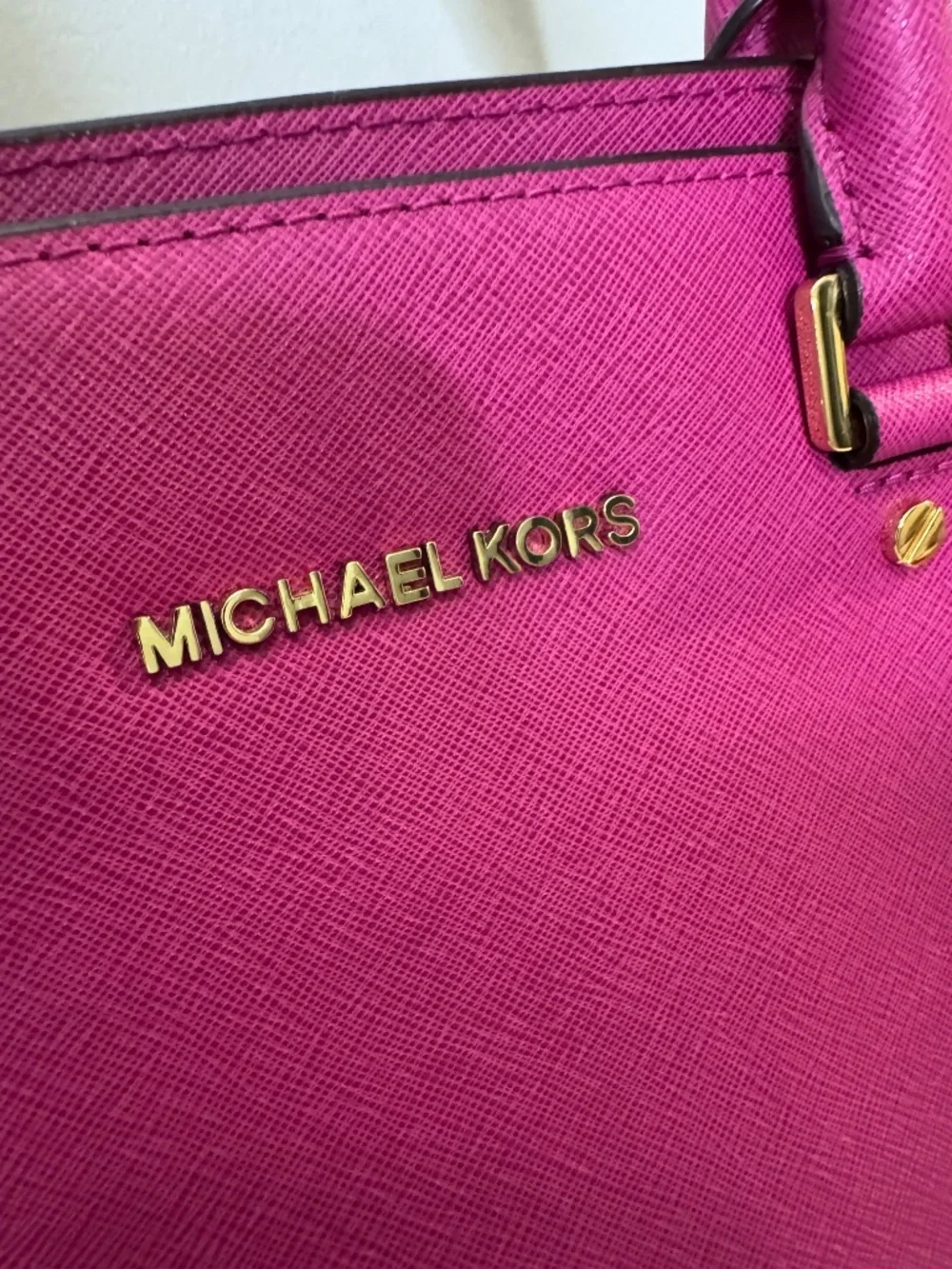 Michael Kors Hot Pink Saffiano Leather Satchel Crossbody Bag with Dust Bag.